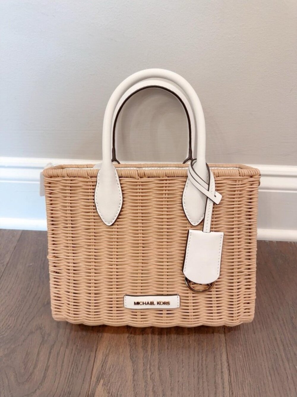 NWT Michael Kors Mirella Small Wicker Crossbody Bag Optic White
